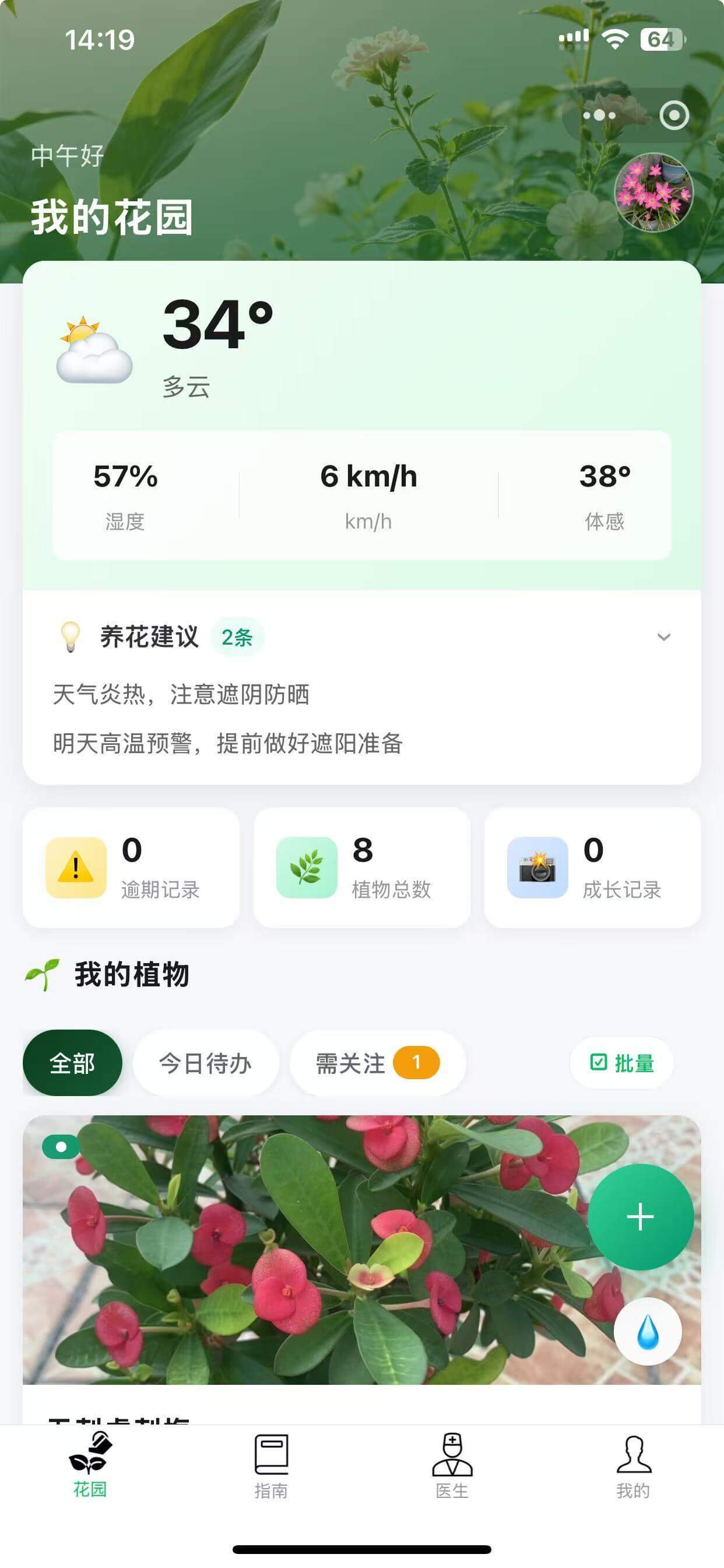 蚂蚁AI养花助手花园首页界面